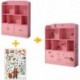 VeinSpeed Kids Large Bookcase with DIY Sticker Book and Toy Storage Organizer Bookshelf with 4 Layers and Doors for Girls Boys Bedroom (Pink)