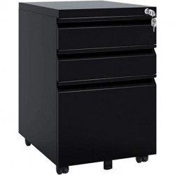 MaxLite 3 Drawer Mobile File Cabinet with Lock, Under Desk Metal Filing Cabinet for Legal/Letter/A4 File, Fully Assembled Except Wheels, Black