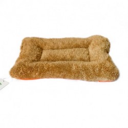 AIMerss Crate Mat, Dog Bed, Cushioned, Durable Plush, Soft, Textured, Bolstered, Brownish yellow, Small (20x14.5)