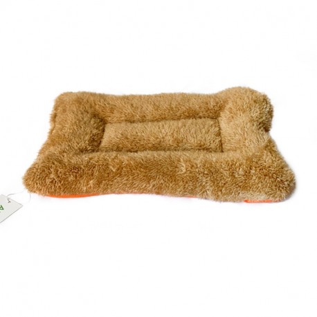 AIMerss Crate Mat, Dog Bed, Cushioned, Durable Plush, Soft, Textured, Bolstered, Brownish yellow, Small (20x14.5)