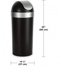 Qimya Venti 16.5-Gallon Swing Top Kitchen Trash Can – Large, 35-inch Tall Garbage Can for Indoor, Outdoor or Commercial Use, Black/Nickel