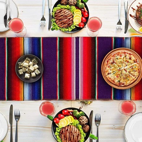 KUANZHAI Serape Table Runner 14 x 84 Inch for Mexican Party Wedding Decorations Outdoor Picnics Dining Table, Fringe Cotton Handwoven Table Runners