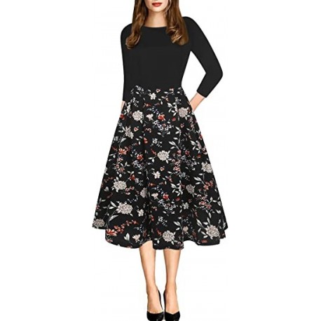YELANG Women's Vintage Patchwork Pockets Puffy Swing Casual Party Dress OX165