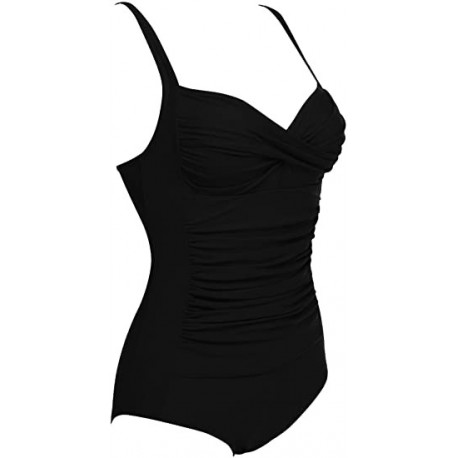 ANMVVK Womens One Piece Swimsuit Elegant Inspired Vintage Pin up Monokinis Tummy Control Swimwear Shirred Bathing Suits