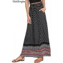 Molilingte Women's Boho Vintage Print Pockets Side A Line Maxi Skirt