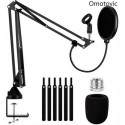 Omotovic Heavy Duty Microphone Arm Stand, Adjustable Suspension Boom Scissor Mic Stand with Dual Layered Mic Pop Filter, 3/8" to 5/8" Screw Adapter Clip for Blue Yeti Snowball, Yeti Nano, Yeti x and other Mic