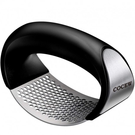 COCEW Garlic Press Rocker, Stainless Steel Garlic Mincer Crusher Professional Kitchen Gadgets Garlic Chopper with Ergonomic Handle, Silicone Garlic Peeler