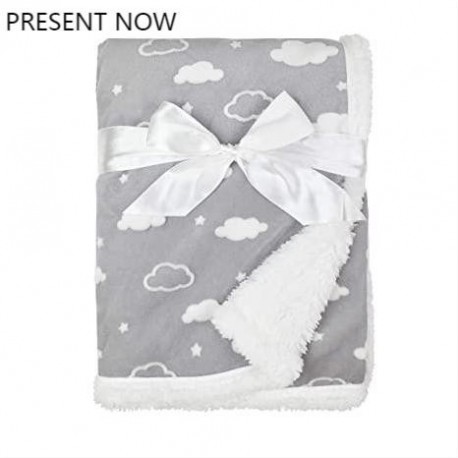 PRESENT NOW Heavenly Soft Chenille Sherpa Receiving Blanket, 3D Gray, 30" x 35", for Boys and Girls