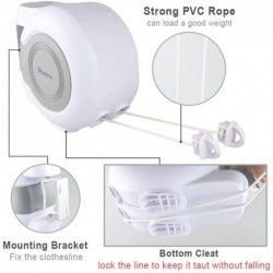 Doern  Clothesline,Retractable Clothesline, Wall-Mounted Portable Easy Installation Washing Lines Rope (98FT White)