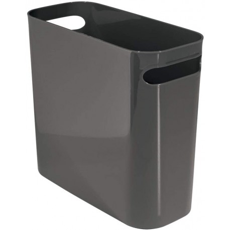 GFABUT Slim Plastic Rectangular Small Trash Can Wastebasket, Garbage Container Bin with Handles for Bathroom, Kitchen, Home Office, Dorm, Kids Room - 10" High, Shatter-Resistant - Slate Gray