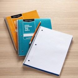 Qunlight College Ruled Wirebound Spiral Notebook, 70 Sheet - 5-Pack, Assorted Sunburst Pattern Colors