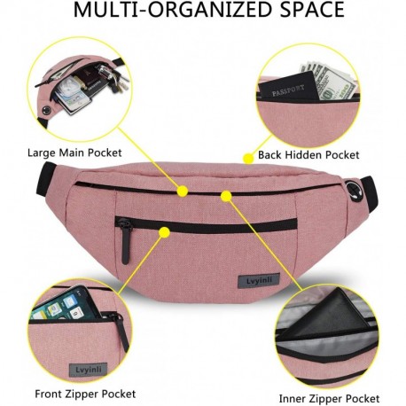Lvyinli  Belt bags,Large Crossbody Fanny Pack with 4-Zipper Pockets,  Waist Pack