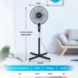 HAWEA  Oscillating 16″ 3 Adjustable Speed Pedestal Stand Fan for Indoor, Bedroom, Living Room