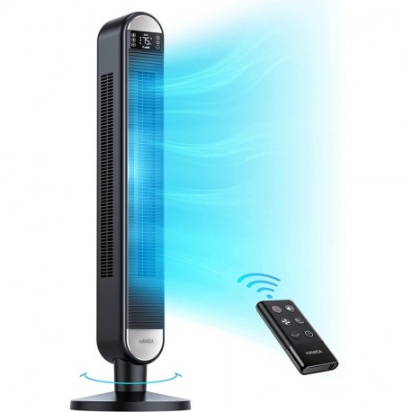 HAWEA Tower Fan with Remote, 90° Oscillating Bladeless Fan, 42 Inch, Quiet with 6 Speeds, Large LED Display
