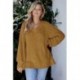 SDOHIG Women’s Winter Fuzzy Popcorn Sweater V Neck Long Sleeves Loose Fit Sweatshirt Solid Tops Pullover