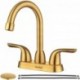 Xudaii 2 Handle Bathroom Faucet Gold, 4 Inch Gold Bathroom Sink Faucet Centerset with Lift Rod Drain Stopper and Supply Hoses