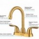 Xudaii 2 Handle Bathroom Faucet Gold, 4 Inch Gold Bathroom Sink Faucet Centerset with Lift Rod Drain Stopper and Supply Hoses