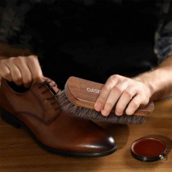 OASISGUEST Extra Large 8 inch Luxury Shoe Shine Brush. Leather Shoe Polish Brush with Wooden Handle. 