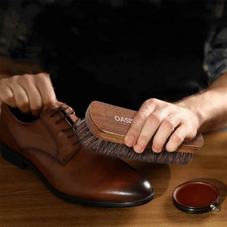 OASISGUEST Extra Large 8 inch Luxury Shoe Shine Brush. Leather Shoe Polish Brush with Wooden Handle. 