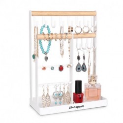 LifeCapsule  Multipurpose jewelry display stand white solid wood wrought iron hook jewelry storage rack