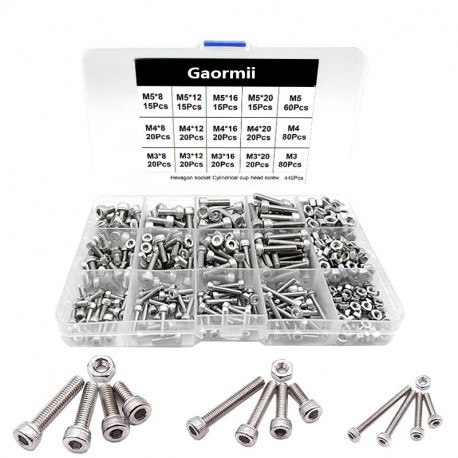 Gaormii  304 Stainless Steel Round Flat Cap Head Allen Bolt Assortment Kit with Storage Box