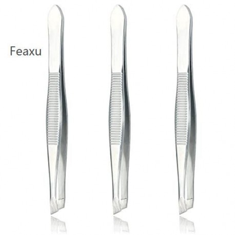 Feaxu (3 Pack) Slant Tweezers - Precision Stainless Steel Slant Tip Tweezers Hair Plucker for Hair and Eyebrows Personal Care (Silver Tone)