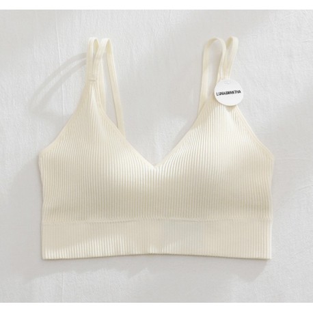 LUNA&MANTHA  Spring and summer new ribbed chest underwear ladies no steel ring fixed tube top underwear