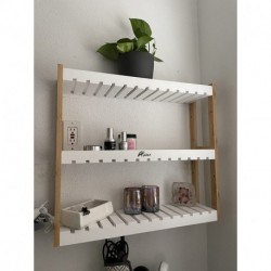 APLSS  shelves for storage 3-Tier Wall Mount Storage Rack Multifunctional Adjustable Layer Free Standing shelves for storage Living Room Kitchen (Bamboo)
