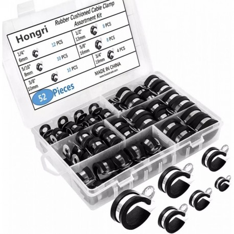 Hongri   Cable clamps of metal,Stainless Steel Cable Clamp, Rubber Cushioned Insulated Clamp, Metal Clamp Tube Holder assortment kit hose clamp set box