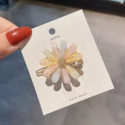 Jollin  Sweet Lovely Shape Hairpin Simple Moon Side Buckle Clip Alloy Rhinestone Large Flower Hair Clips for Girls