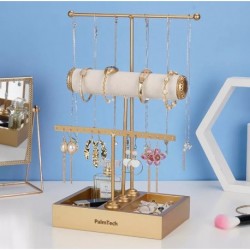  PalmTech  multifunctional Jewelry Organizer Stand Necklace Holder Bracelets and Rings organizer hanging jewelry with Metal Tray