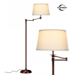 YUANMAN Swing Arm LED Floor Lamp- Classic Lamp with Extending Arm - Diffusing Lamp Shade - Tall Industrial Uplight for Living Room, Family Room, Office or Bedroom - Bronze
