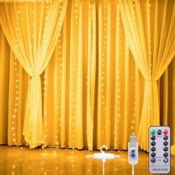 JUILA-YUN 280 LED Curtain Lights, 9.8 Ft by 9.8 Ft Curtain String Lights for Bedroom, Warm White Curtain Fairy Lights, 8 Lighting Modes, Remote Control for Hanging Window, Chrismas, Wedding, Party, Outdoor