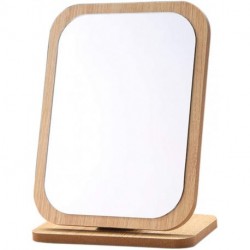 JRSLAK Rectangle Compact Table Mirror Standing Wood Framed Mirror Desktop Mirror 90 Degree Rotating Mirror for Makeup Cosmetic