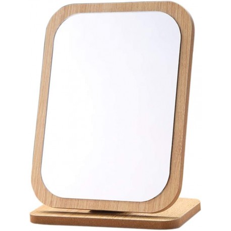 JRSLAK Rectangle Compact Table Mirror Standing Wood Framed Mirror Desktop Mirror 90 Degree Rotating Mirror for Makeup Cosmetic