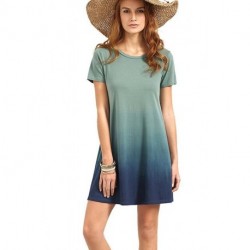 Women's Tunic Swing T-Shirt Dress Short Sleeve Tie Dye Ombre Dress[sample]