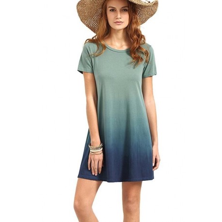 Women's Tunic Swing T-Shirt Dress Short Sleeve Tie Dye Ombre Dress[sample]