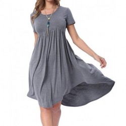 Womens Summer Short Sleeve High Low Pleated Swing Loose Casual Midi Dress[sample]
