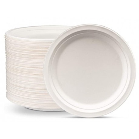 Tuzueu 100% Compostable 9 Inch Heavy-Duty Plates [125 Pack] Eco-Friendly Disposable Sugarcane Paper Plates