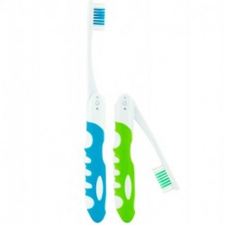 VUBOJO Travel Toothbrush, Folding with Built in Cover, Hiking, Camping, Emergency , Packable, collapsable, Foldable, Pocket Medium Bristle Brushes (2 Pack) (Blue-Green)