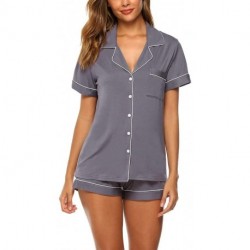 LOZAAO Womens Pajamas Set Short Sleeve Sleepwear Button Down Nightwear Shorts Soft Lounge Sets S-XXL