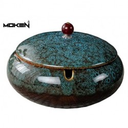 MOKEN Large Ceramic Ashtray with Lids for , Original Windproof ALarge Ceramic Ashtray with Lids for Cigarettes, Original Windproof Ashtray for Indoor Outdoor Patio Home&Office,  Desktop Decoration Ash Tray for Men Women - Blue