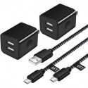 RTZHGU Android Charger , Micro USB Cable [2 Pack/6FT] with 2-Pack Dual Port USB Wall Charger Fast Charging Compatible with Samsung Galaxy S7 S6 J8 J7 Note 5,Kindle,LG,PS4,Camera (Black)