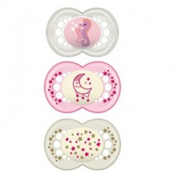 BEISAR Day and Night Pacifier Value Pack (1 Day and 2 Night Pacifiers), Pacifiers 16 Plus Months, Best Pacifier for Breastfed Babies, Glow in The Dark Pacifier for Girls