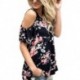 Women's Floral Print Cut Out Shoulder Short Sleeve T Shirt Blouse[sample]
