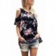 Women's Floral Print Cut Out Shoulder Short Sleeve T Shirt Blouse[sample]