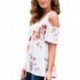 Women's Floral Print Cut Out Shoulder Short Sleeve T Shirt Blouse[sample]