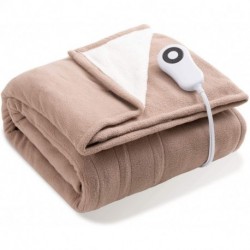 Jaciry Heated Blanket Throw Electric - with 5 Heat Setting, Fast Heating Blanket, 4 H Timer Auto - Off, Super Fuzzy Soft Microfiber Sherpa/Fleece Reversible Throw Blanket, 50 x 60 Inch Beige