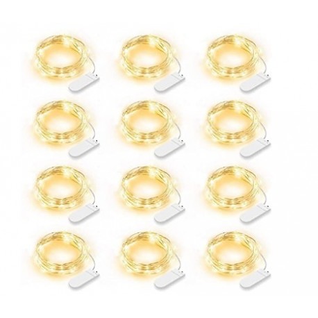 CLDRHD Fairy Lights, 12 Pack LED Fairy String Lights Battery Operated String Lights Waterproof, 20 LEDs Flexible Firefly Starry Moon Lights for Wedding Bedroom Jars Festival Decoration Warm White