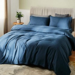 OBVYTF Bed Sheet Set Bamboo Sheets Deep Pockets 16" Eco Friendly Wrinkle Free Sheets Hypoallergenic Hotel Bedding Machine Washable Silky Soft (Navy Blue, Queen)